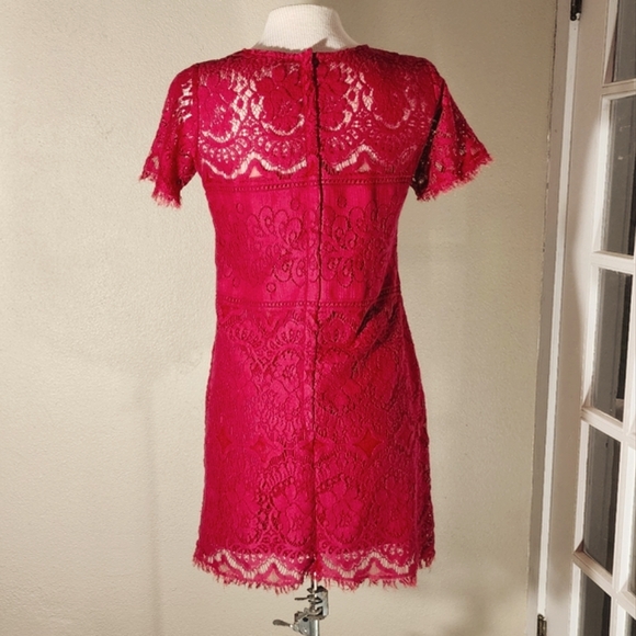 Free People Dress Eyelash Lace A Line Short Sleeve Red Size 4 - Picture 10 of 14